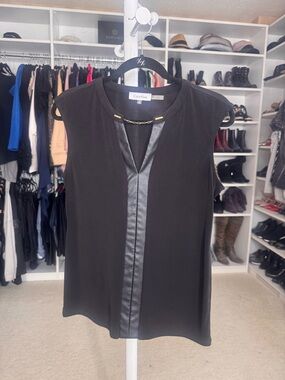 Calvin Klein Black Sleeveless Camisole with Faux-Leather Trim